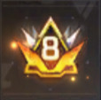golden badge with number 8