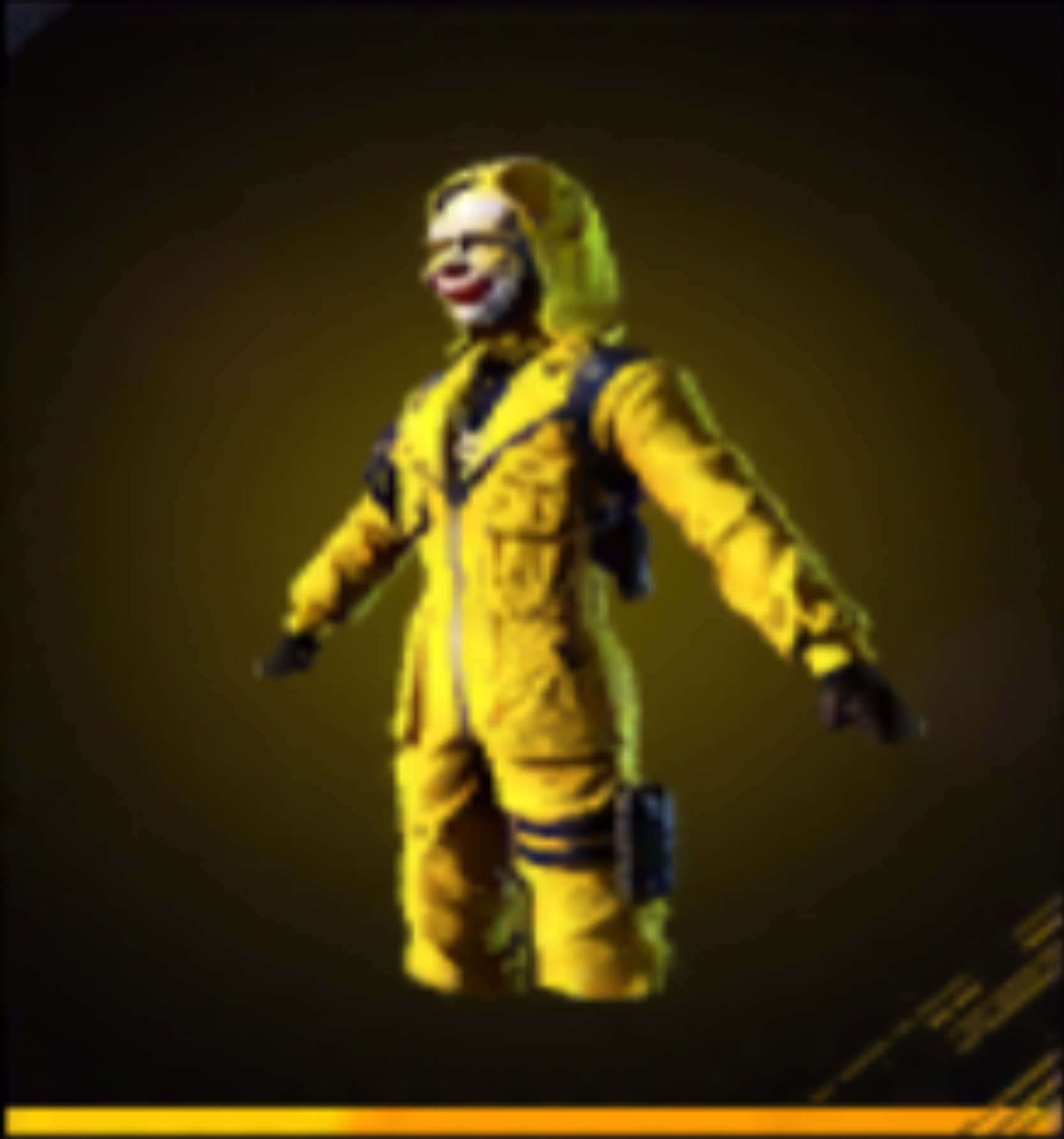 A 3D game character in a red hooded suit with lightning design, standing with arms outstretched, on a yellow and black digital background.